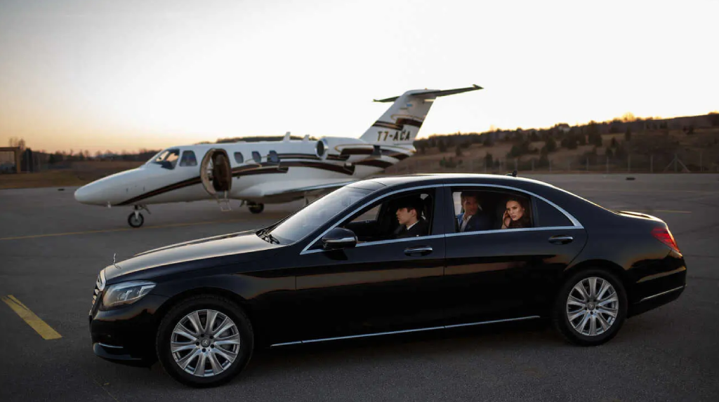 Luxury black car offering transportation from Denver to Breckenridge